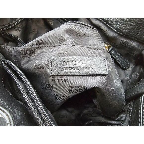 Michael Kors Black Leather Tote Bag With Gold MK Logo & Multiple Pockets - Picture 4 of 11